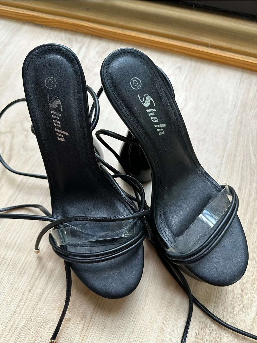 Futuristic Rave Club Black Strappy Lace-Up Architectural Heel Platform Sandals~9